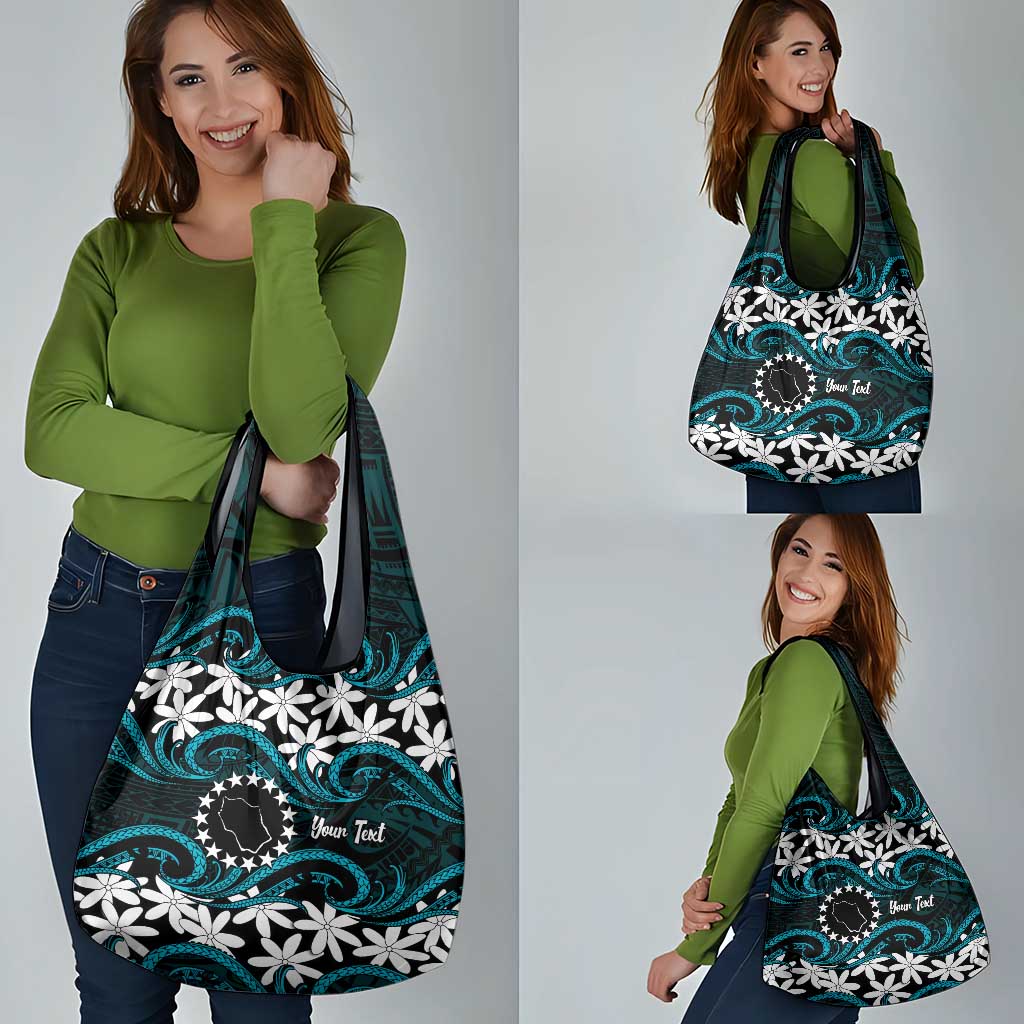 Personalised Cook Islands Penrhyn Atoll Grocery Bag Tiare Maori Polynesian Waves Tattoo