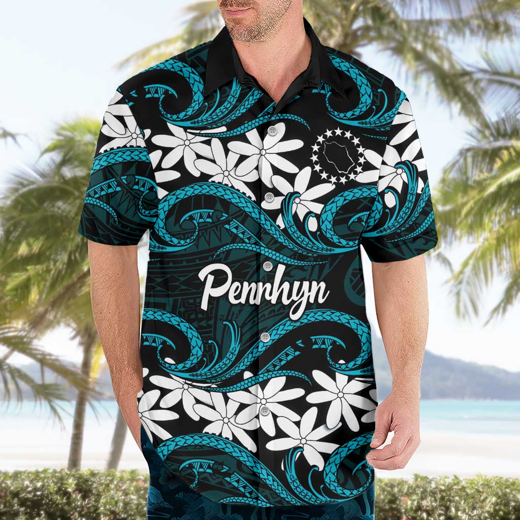 Personalised Cook Islands Penrhyn Atoll Hawaiian Shirt Tiare Maori Polynesian Waves Tattoo