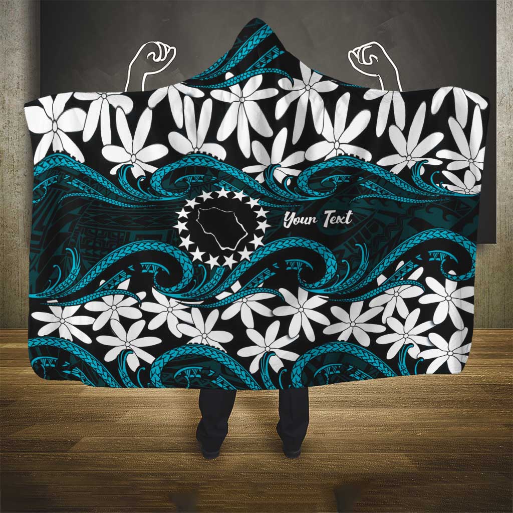 Personalised Cook Islands Penrhyn Atoll Hooded Blanket Tiare Maori Polynesian Waves Tattoo