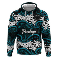 Personalised Cook Islands Penrhyn Atoll Hoodie Tiare Maori Polynesian Waves Tattoo