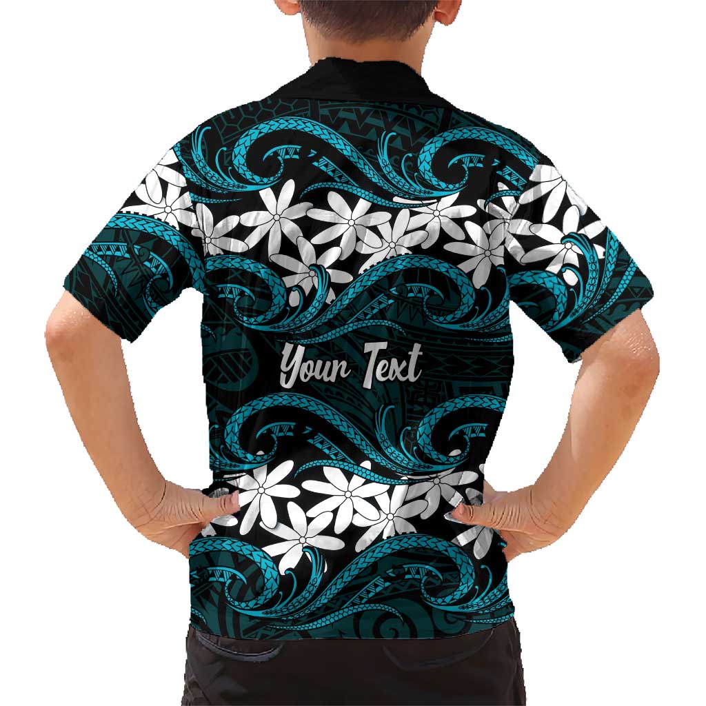 Personalised Cook Islands Penrhyn Atoll Kid Hawaiian Shirt Tiare Maori Polynesian Waves Tattoo