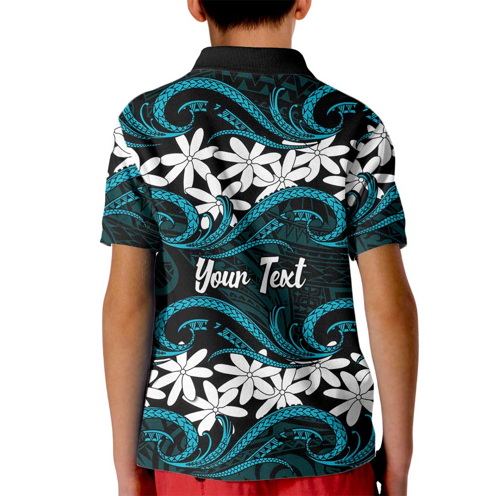 Personalised Cook Islands Penrhyn Atoll Kid Polo Shirt Tiare Maori Polynesian Waves Tattoo