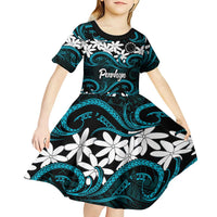 Personalised Cook Islands Penrhyn Atoll Kid Short Sleeve Dress Tiare Maori Polynesian Waves Tattoo LT14 - Polynesian Pride