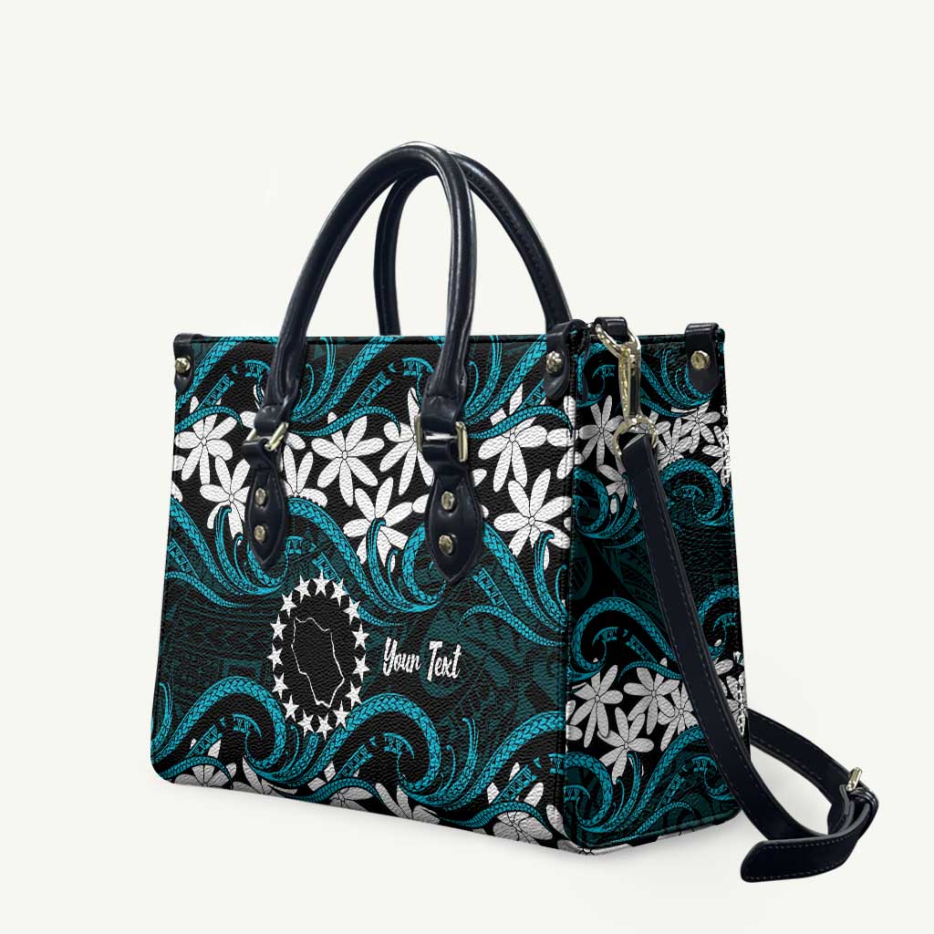 Personalised Cook Islands Penrhyn Atoll Leather Bag Tiare Maori Polynesian Waves Tattoo