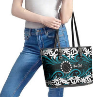 Personalised Cook Islands Penrhyn Atoll Leather Tote Bag Tiare Maori Polynesian Waves Tattoo