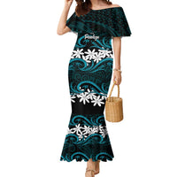 Personalised Cook Islands Penrhyn Atoll Mermaid Dress Tiare Maori Polynesian Waves Tattoo LT14 Women Blue - Polynesian Pride