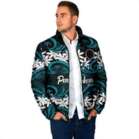 Personalised Cook Islands Penrhyn Atoll Padded Jacket Tiare Maori Polynesian Waves Tattoo