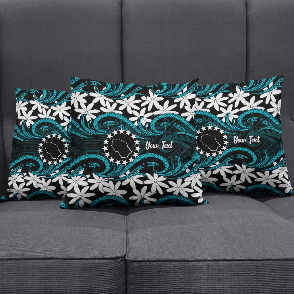 Personalised Cook Islands Penrhyn Atoll Pillow Cover Tiare Maori Polynesian Waves Tattoo