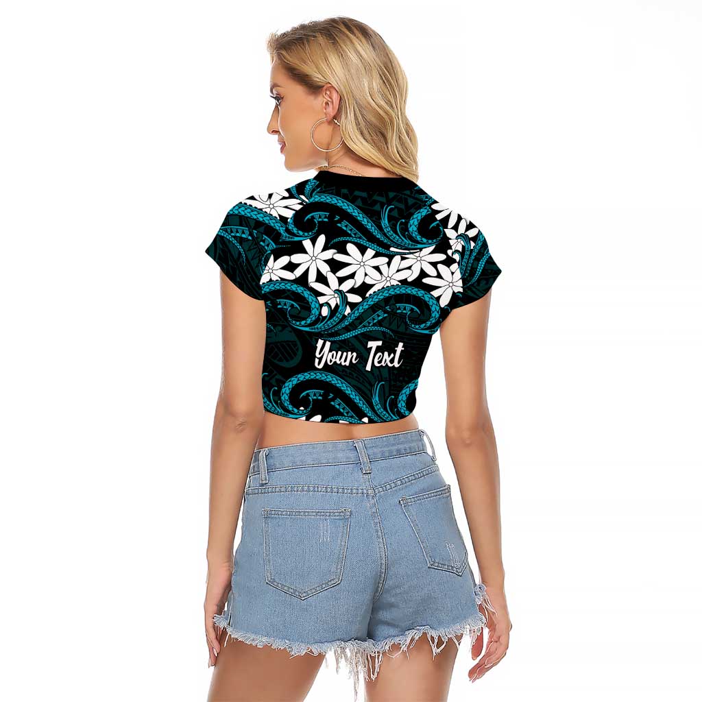 Personalised Cook Islands Penrhyn Atoll Raglan Cropped T Shirt Tiare Maori Polynesian Waves Tattoo
