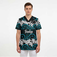 Personalised Cook Islands Penrhyn Atoll Scrub Top Tiare Maori Polynesian Waves Tattoo