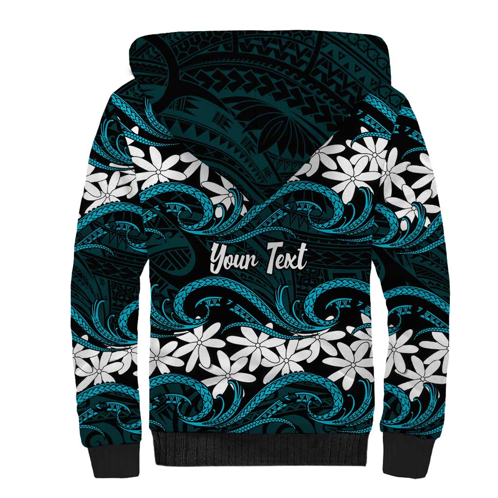 Personalised Cook Islands Penrhyn Atoll Sherpa Hoodie Tiare Maori Polynesian Waves Tattoo LT14 - Polynesian Pride