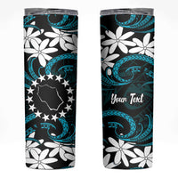 Personalised Cook Islands Penrhyn Atoll Skinny Tumbler Tiare Maori Polynesian Waves Tattoo LT14 Blue - Polynesian Pride