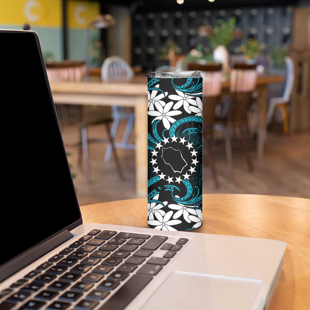 Personalised Cook Islands Penrhyn Atoll Skinny Tumbler Tiare Maori Polynesian Waves Tattoo LT14 - Polynesian Pride