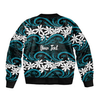 Personalised Cook Islands Penrhyn Atoll Sleeve Zip Bomber Jacket Tiare Maori Polynesian Waves Tattoo