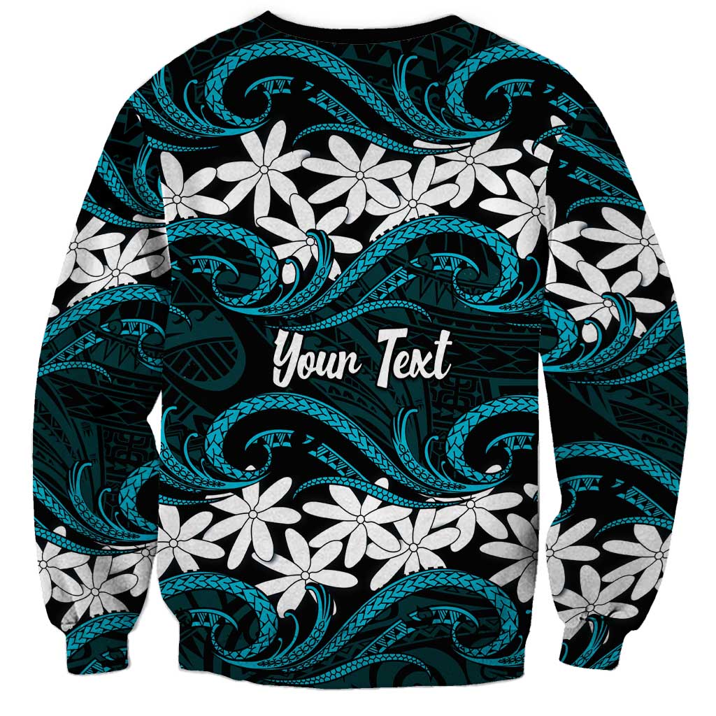 Personalised Cook Islands Penrhyn Atoll Sweatshirt Tiare Maori Polynesian Waves Tattoo