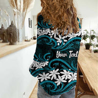 Personalised Cook Islands Penrhyn Atoll Women Casual Shirt Tiare Maori Polynesian Waves Tattoo LT14 - Polynesian Pride