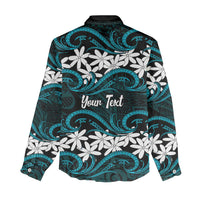 Personalised Cook Islands Penrhyn Atoll Women Casual Shirt Tiare Maori Polynesian Waves Tattoo LT14 - Polynesian Pride
