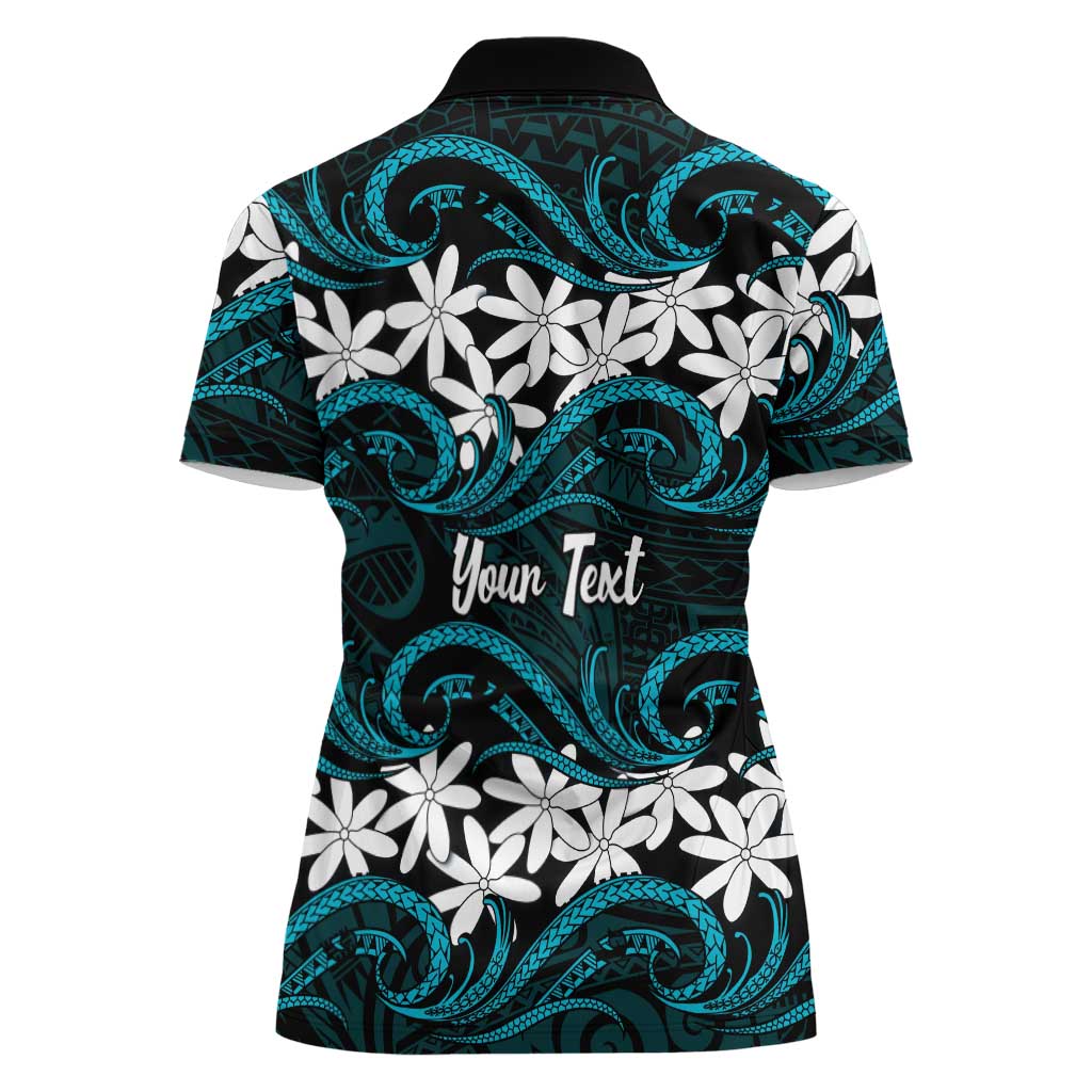 Personalised Cook Islands Penrhyn Atoll Women Polo Shirt Tiare Maori Polynesian Waves Tattoo LT14 - Polynesian Pride