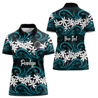 Personalised Cook Islands Penrhyn Atoll Women Polo Shirt Tiare Maori Polynesian Waves Tattoo LT14 - Polynesian Pride