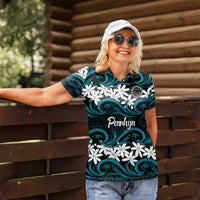 Personalised Cook Islands Penrhyn Atoll Women Polo Shirt Tiare Maori Polynesian Waves Tattoo LT14 - Polynesian Pride