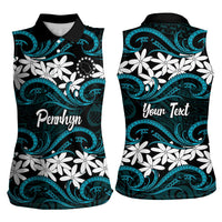 Personalised Cook Islands Penrhyn Atoll Women Sleeveless Polo Shirt Tiare Maori Polynesian Waves Tattoo LT14 - Polynesian Pride