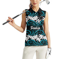 Personalised Cook Islands Penrhyn Atoll Women Sleeveless Polo Shirt Tiare Maori Polynesian Waves Tattoo LT14 - Polynesian Pride