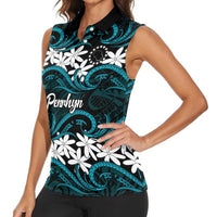 Personalised Cook Islands Penrhyn Atoll Women Sleeveless Polo Shirt Tiare Maori Polynesian Waves Tattoo LT14 - Polynesian Pride