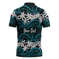 Personalised Cook Islands Penrhyn Atoll Zipper Polo Shirt Tiare Maori Polynesian Waves Tattoo LT14 - Polynesian Pride