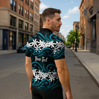 Personalised Cook Islands Penrhyn Atoll Zipper Polo Shirt Tiare Maori Polynesian Waves Tattoo LT14 - Polynesian Pride