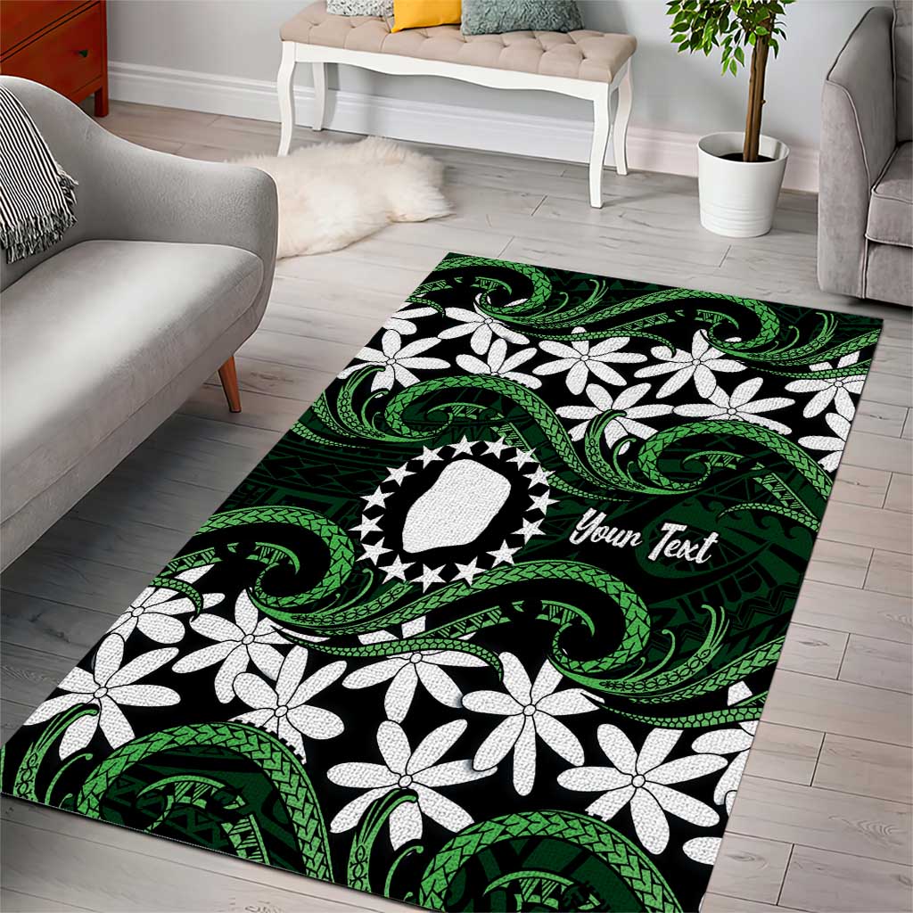 Personalised Cook Islands Mitiaro Area Rug Tiare Maori Polynesian Waves Tattoo