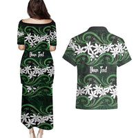 Personalised Cook Islands Mitiaro Couples Matching Puletasi and Hawaiian Shirt Tiare Maori Polynesian Waves Tattoo LT14 - Polynesian Pride