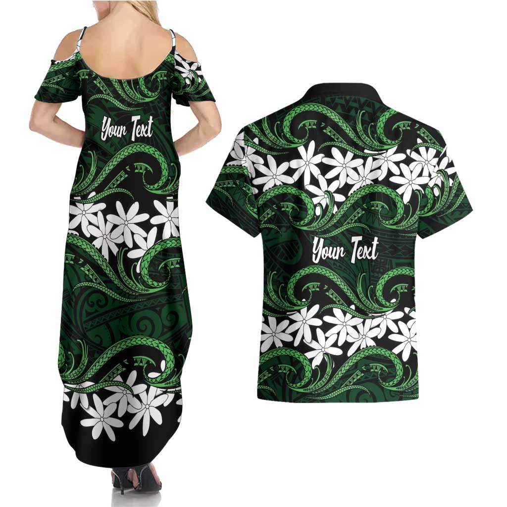 Personalised Cook Islands Mitiaro Couples Matching Summer Maxi Dress and Hawaiian Shirt Tiare Maori Polynesian Waves Tattoo LT14 - Polynesian Pride