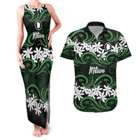 Personalised Cook Islands Mitiaro Couples Matching Tank Maxi Dress and Hawaiian Shirt Tiare Maori Polynesian Waves Tattoo LT14 Green - Polynesian Pride