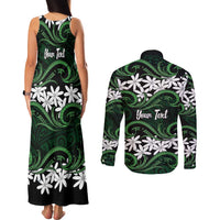Personalised Cook Islands Mitiaro Couples Matching Tank Maxi Dress and Long Sleeve Button Shirt Tiare Maori Polynesian Waves Tattoo LT14 - Polynesian Pride