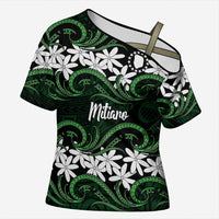 Personalised Cook Islands Mitiaro Cross Shoulder Shirt Tiare Maori Polynesian Waves Tattoo