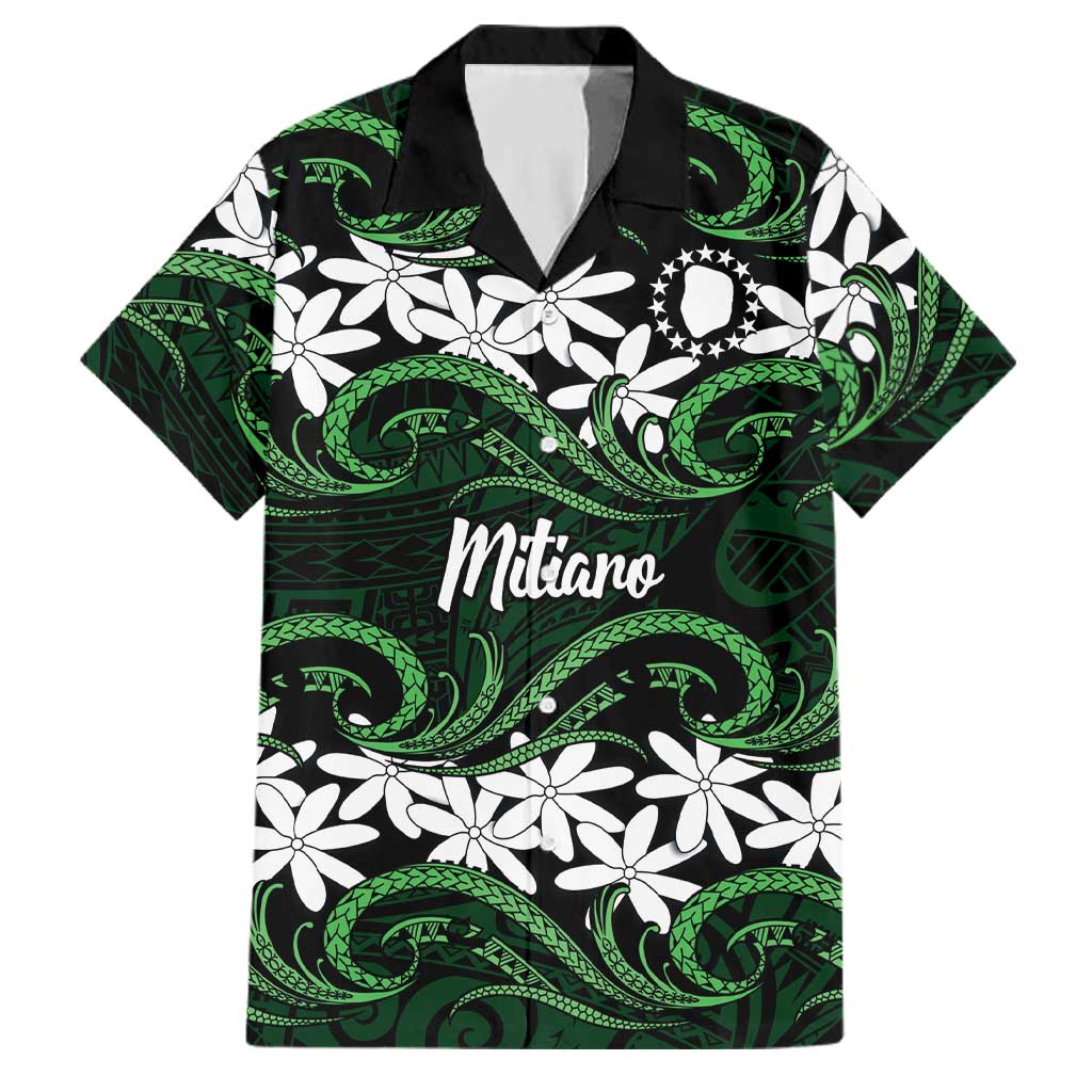 Personalised Cook Islands Mitiaro Family Matching Mermaid Dress and Hawaiian Shirt Tiare Maori Polynesian Waves Tattoo LT14 Dad's Shirt - Short Sleeve Green - Polynesian Pride