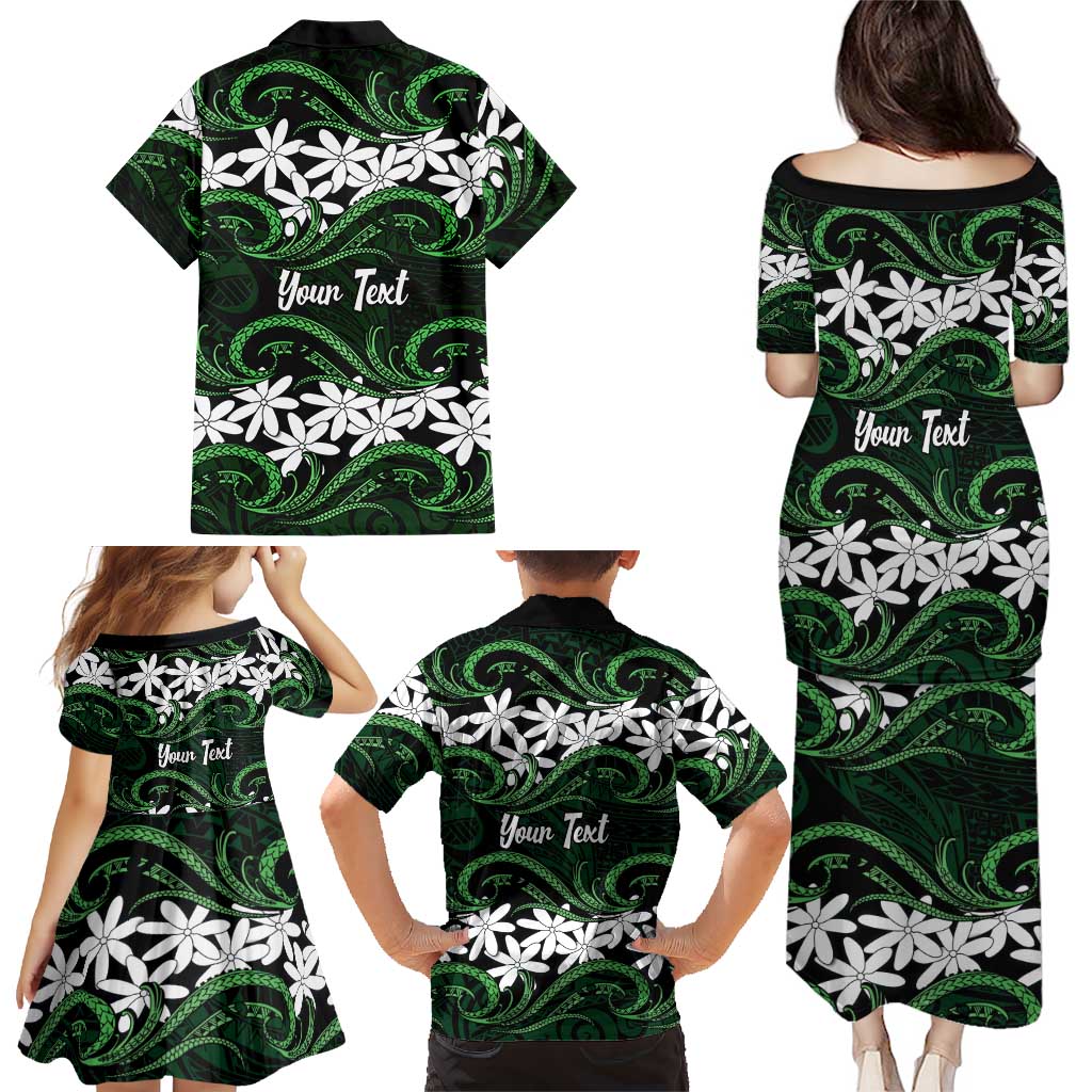 Personalised Cook Islands Mitiaro Family Matching Puletasi and Hawaiian Shirt Tiare Maori Polynesian Waves Tattoo LT14 - Polynesian Pride