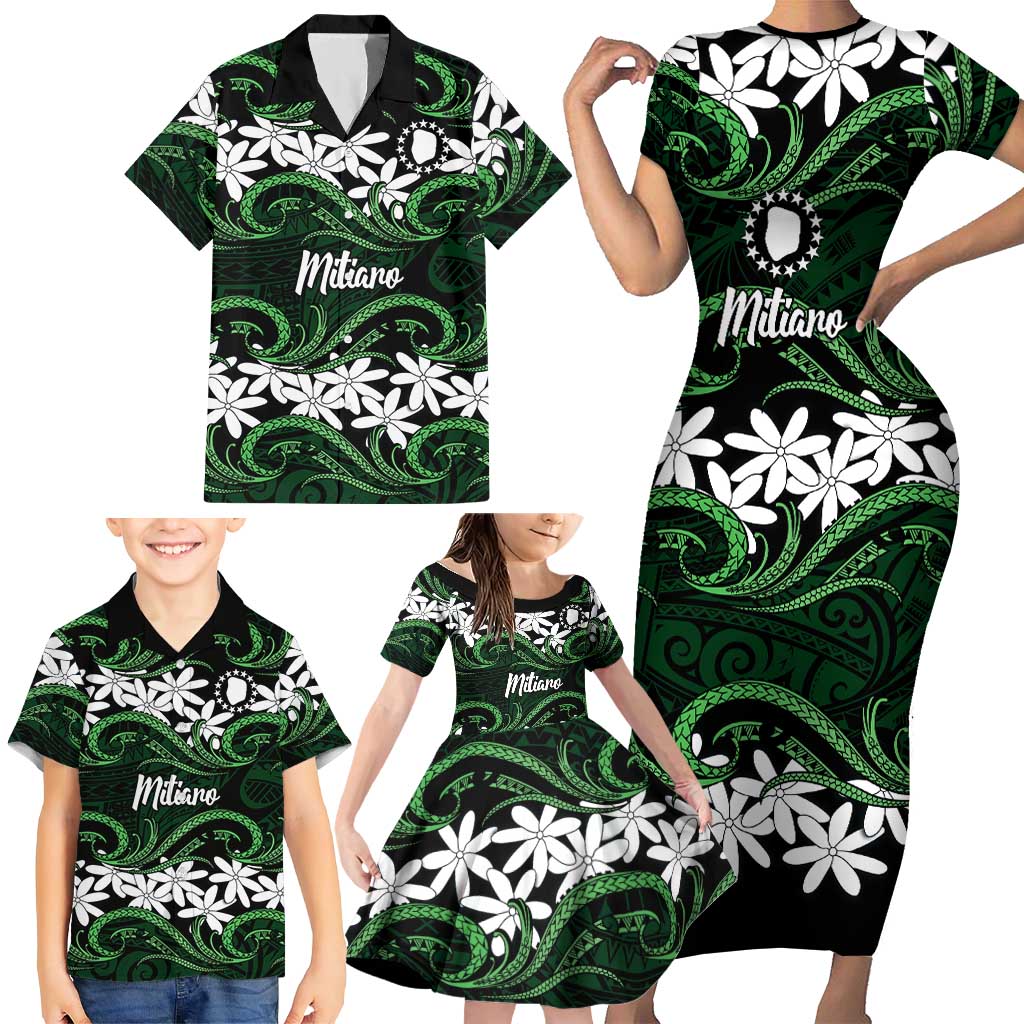 Personalised Cook Islands Mitiaro Family Matching Short Sleeve Bodycon Dress and Hawaiian Shirt Tiare Maori Polynesian Waves Tattoo LT14 - Polynesian Pride