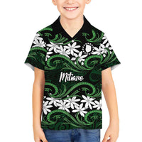 Personalised Cook Islands Mitiaro Family Matching Short Sleeve Bodycon Dress and Hawaiian Shirt Tiare Maori Polynesian Waves Tattoo LT14 Son's Shirt Green - Polynesian Pride