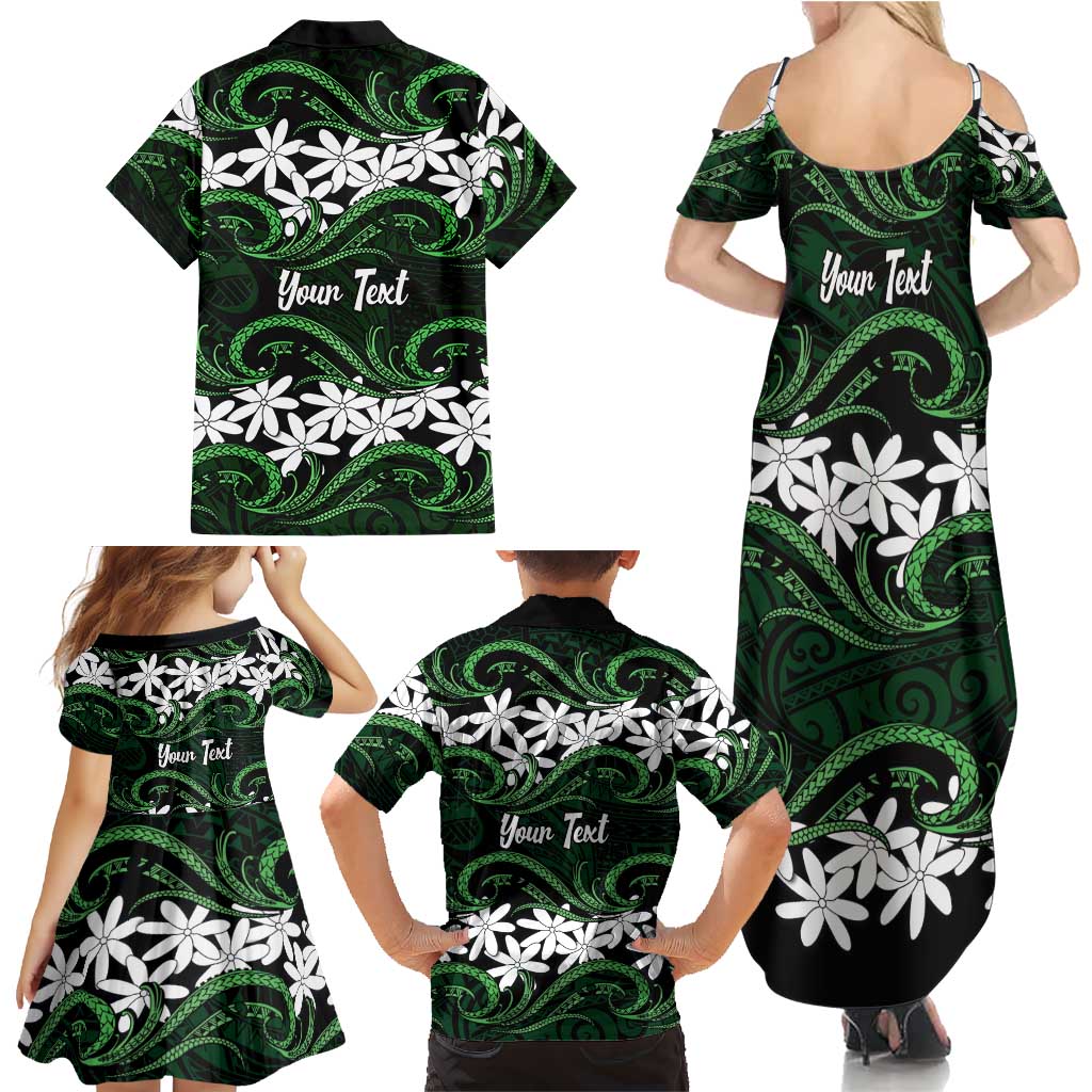 Personalised Cook Islands Mitiaro Family Matching Summer Maxi Dress and Hawaiian Shirt Tiare Maori Polynesian Waves Tattoo LT14 - Polynesian Pride