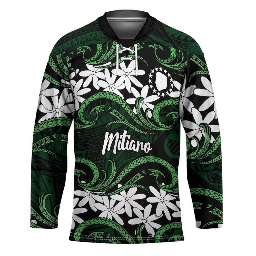 Personalised Cook Islands Mitiaro Hockey Jersey Tiare Maori Polynesian Waves Tattoo LT14 Unisex Green - Polynesian Pride