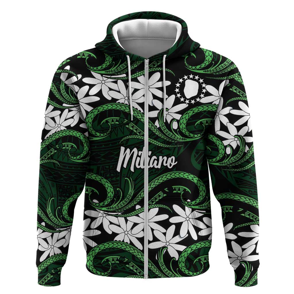 Personalised Cook Islands Mitiaro Hoodie Tiare Maori Polynesian Waves Tattoo