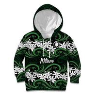 Personalised Cook Islands Mitiaro Kid Hoodie Tiare Maori Polynesian Waves Tattoo LT14 Hoodie Green - Polynesian Pride