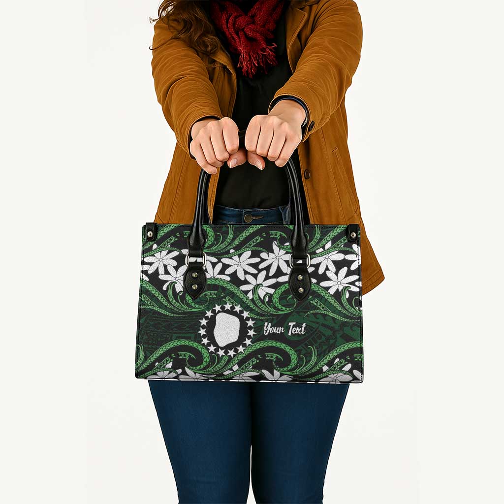 Personalised Cook Islands Mitiaro Leather Bag Tiare Maori Polynesian Waves Tattoo