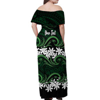 Personalised Cook Islands Mitiaro Off Shoulder Maxi Dress Tiare Maori Polynesian Waves Tattoo