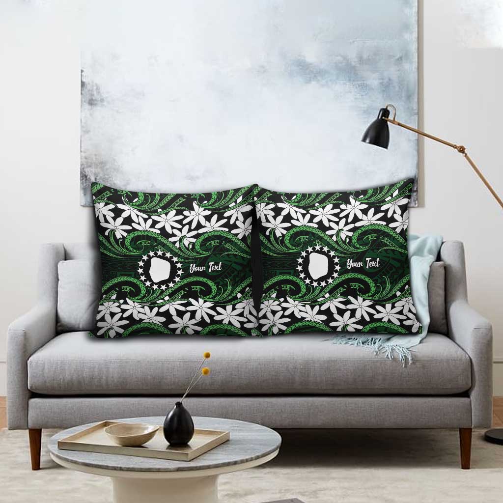 Personalised Cook Islands Mitiaro Pillow Cover Tiare Maori Polynesian Waves Tattoo