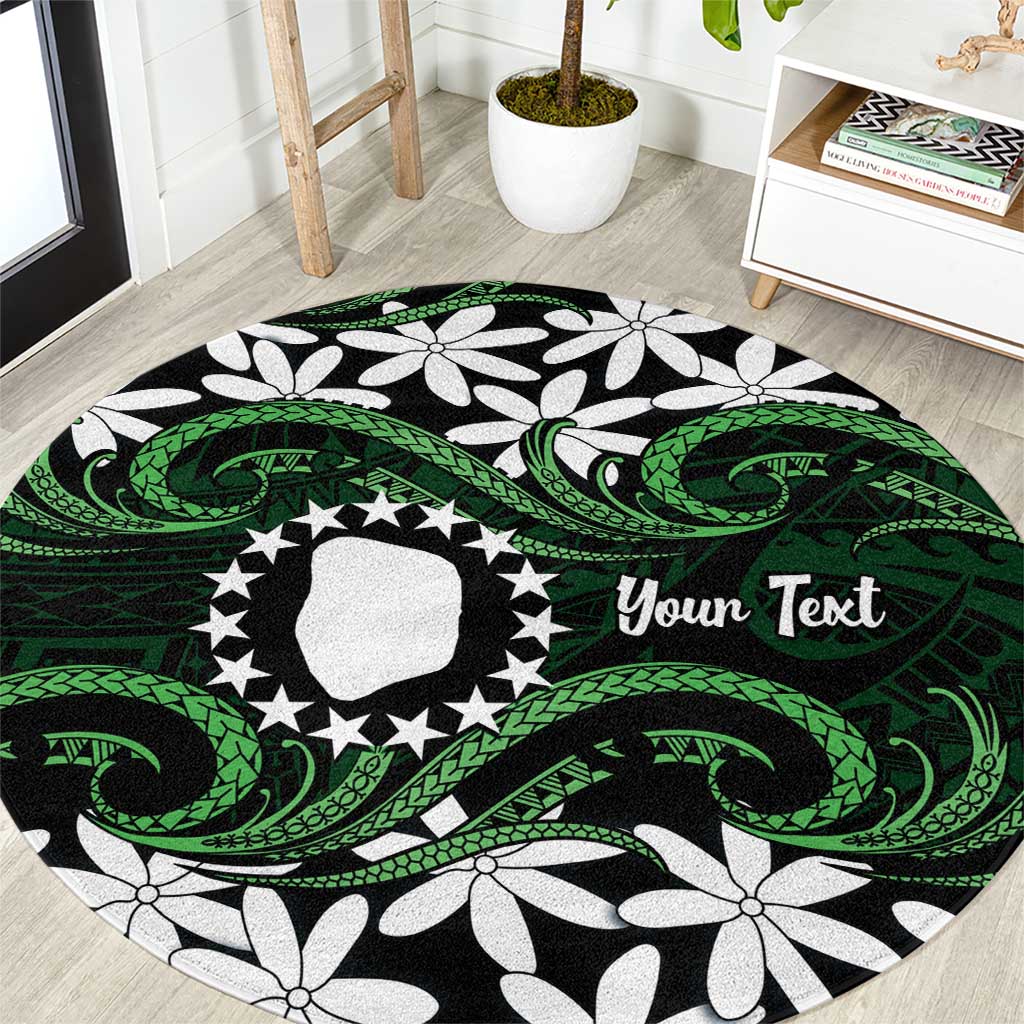 Personalised Cook Islands Mitiaro Round Carpet Tiare Maori Polynesian Waves Tattoo