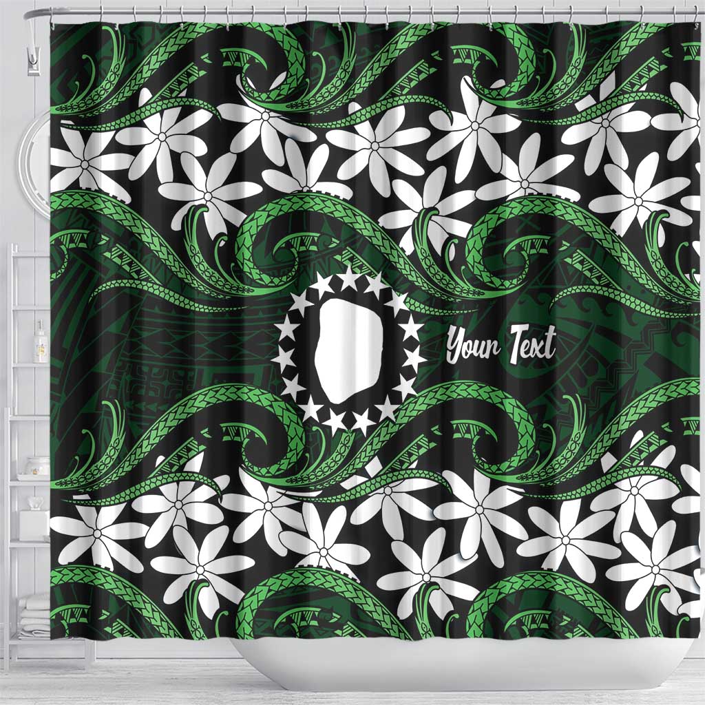 Personalised Cook Islands Mitiaro Shower Curtain Tiare Maori Polynesian Waves Tattoo