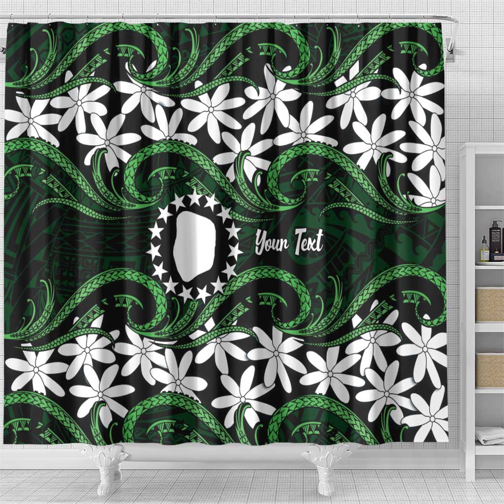 Personalised Cook Islands Mitiaro Shower Curtain Tiare Maori Polynesian Waves Tattoo