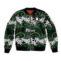 Personalised Cook Islands Mitiaro Sleeve Zip Bomber Jacket Tiare Maori Polynesian Waves Tattoo